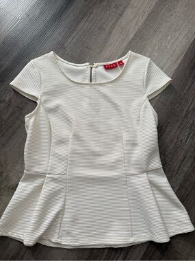 Elle Cream Ribbed Peplum Blouse
